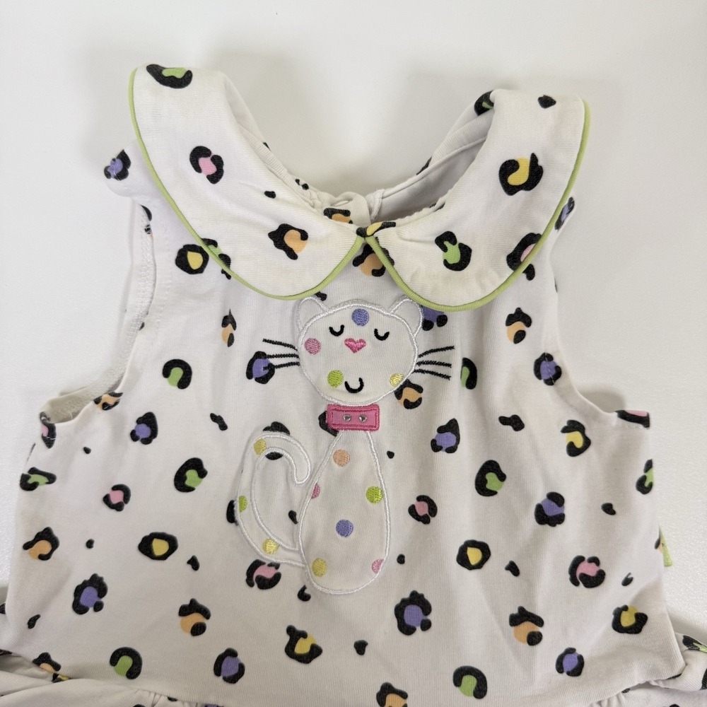 Vtg Le Top‎ Baby Girl Dress 12 Months Collar 2000s Y2K Baby Cat Cheetah Ruffles